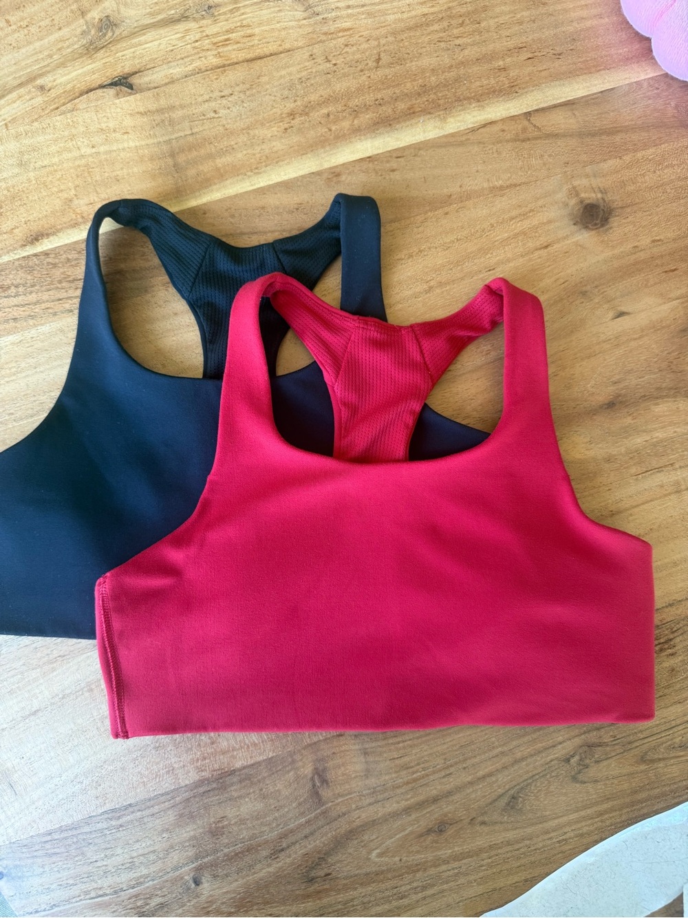 Athleta Racerback Sports Bras in Red and Black